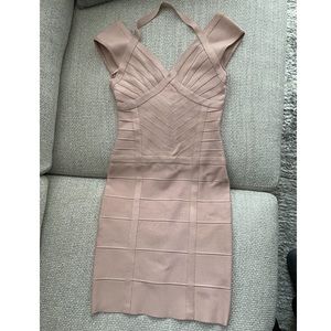 Herve Leger cap sleeve halter bandage mini